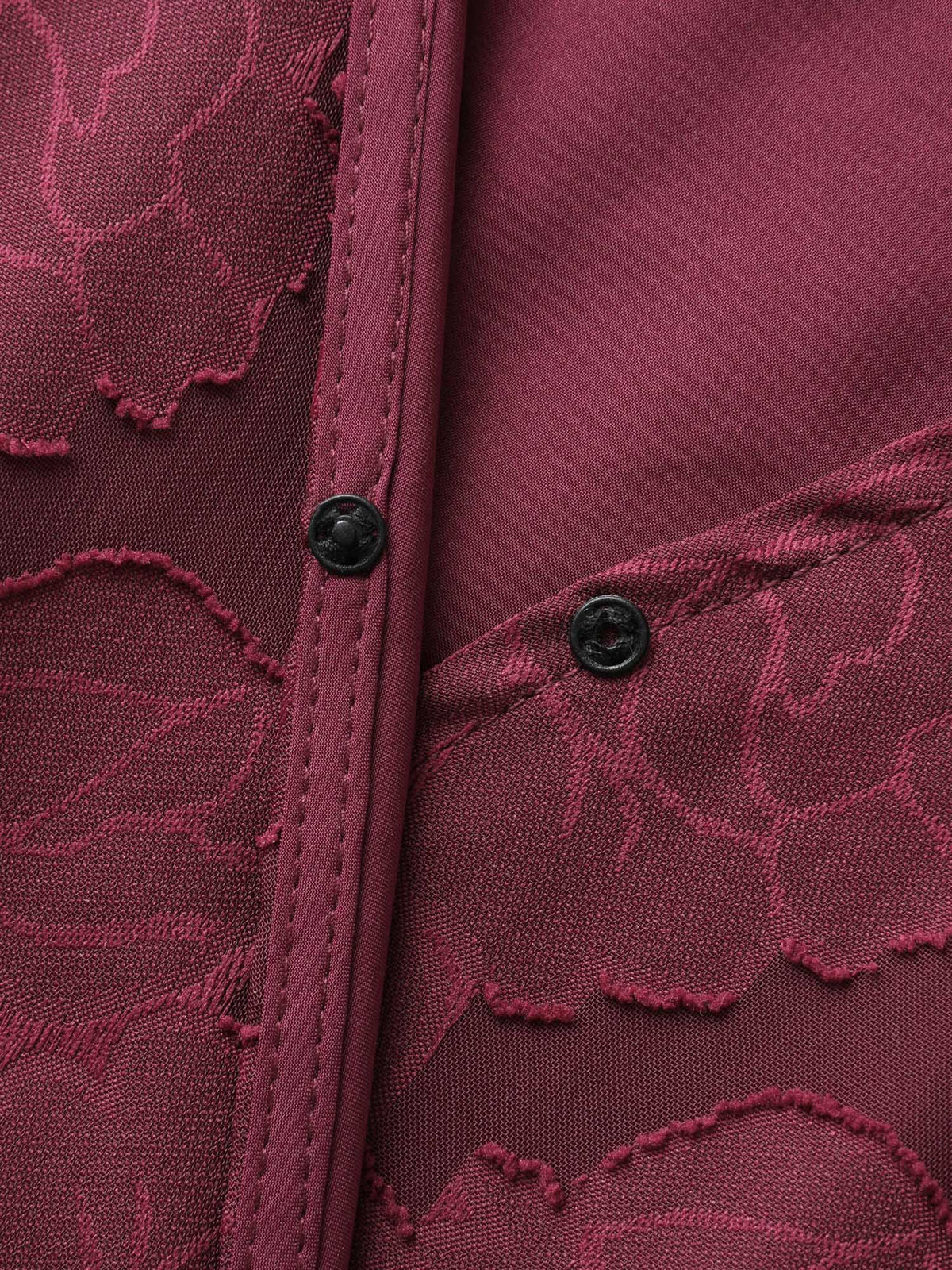 Solid Textured Lantern Sleeve Button Detail Dress